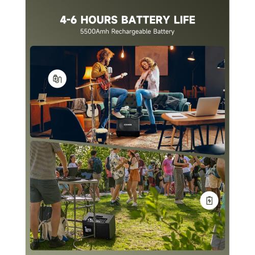 Black Donner MT-1 Portable PA System, 300W Wireless BT Speaker Sound Amplifier, 4-6h Outdoor Use, with Two 2.5 Trebles, 8 Woofer, Support TRS 6.35/USB/AUX/Mic Inputs