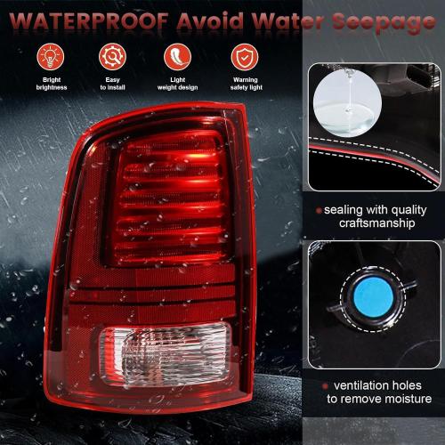 LED Tail Lights Assembly Compatible with 2013-2018 Dodge Ram 1500 2500 3500 Sport, Rear Light Taillights Replacement # 68093081AB 68093081AC (Black Border)