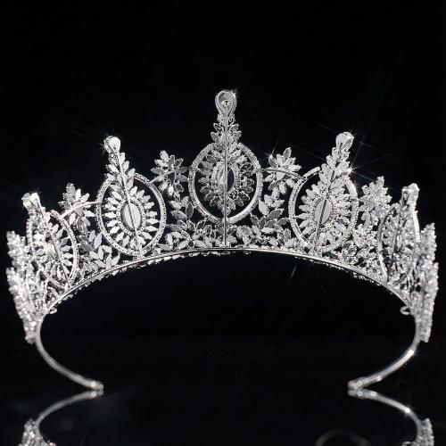 Vintage Cubic Zirconia Wedding Tiara for Bride Quince Prom Homecoming Pageant Costume Princess Queen Crown Large Crystal Birthday Headpieces Silver Bridal Hair Accessories