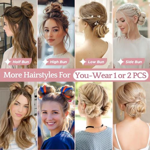 Messy Bun Hair Piece Human Hair Natural Wavy Messy Bun Scrunchie Updo Hairpieces Donut Chignon Ponytail Extensions for Women Girls,Medium Brown Mixed Dark Blonde