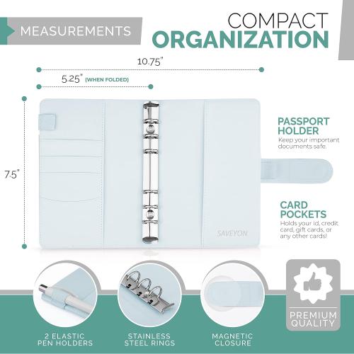 Saveyon Blue A6 Binder & 12 Clear Envelopes, Cash Envelope Binder for Budgeting, Mini Cash Envelope Wallet, Budget Envelopes for Cash System, Practical Organizer for Personal Cash Flow Management