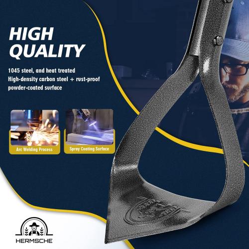 Hoe Garden Tool, Heavy Duty Triangle 52.7 Manual Weeder with Long Handle, Carbon Steel Weed Removing Action Hoe Cultivator for Weeding, Digging, Loosening Soil, Hoeing, Edging