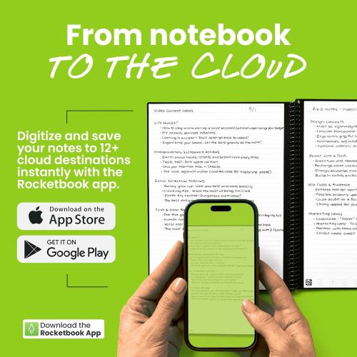 Rocketbook New Core Reusable Spiral Notebook, Executive Size 6x8.8, Black - Lined Pages, App-Connected, Erasable, Durable Cover, Ideal for School, Work, and Creative Projects