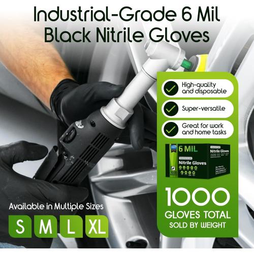 Inspire Black Nitrile Gloves HEAVY DUTY 6 Mil Nitrile Chemical Resistant Medical Cooking Cleaning Disposable Black Gloves