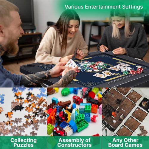 Queensell 35 Folding Game Table, Domino Table, Mahjong Table with Heavy-Duty Legs - 35 x 35 x 27 Inches with Storage Bag Double Sided Mat