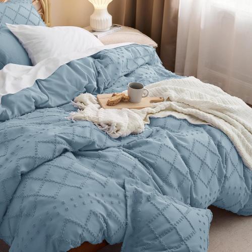 Bedsure Mineral Blue Boho Duvet Cover King, Soft Vintage Embroidery