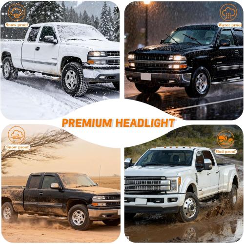 Headlight Assembly, Headlights Kit Compatible with 2009-2014 Ford F150 Replacement Headlamp Black Housing Amber Reflector