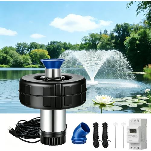 Pond Fountain Aerator, 15000 GPH Fountain Pump with Timer, 110V/60Hz 750W Waterfall Pump with 2 Spray Patterns, Energy-Efficient Water Circulation for Ponds & Lakes with 120FT Power Cord (Blue Black)