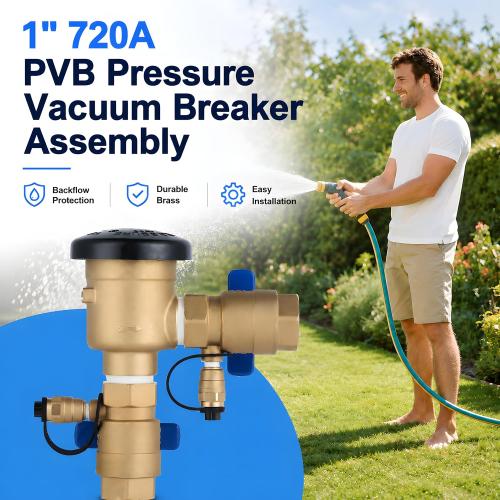 1 Inch Backflow Preventer, Brass Pressure Vacuum Breaker Assembly, 400 PSI Sprinkler Backflow Valve for Lawn Irrigation, Garden Water Lines and Outdoor Anti-Siphon Protection