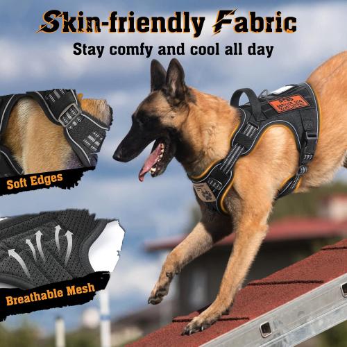 Size Large rabbitgoo Dog Harness for Large Dogs No Pull, Tactical Service Pet Vest with Molle and Control Handle, Adjustable and Reflective Military Harness for Easy Walking and Training, Black, L