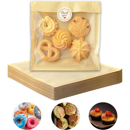 100 PCS Cookie Packaging Bags with Seal, JINLIFA 5.7x6.5 Inch Baked Goods Packaging with Window, Heat Sealable & Grease Resistant Individual Cookie Bags Sleeves for Brownie, Donut, Treat, Cake Scone