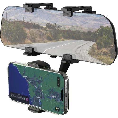 Scosche SUHRM Rear View Mirror Phone Holder, 360° Rotatable Rearview Mirror Cell Phone Car Mount, Cellphone Stand Compatible with iPhone 16/15/14/13/12 Series, Android & Mobile Phones up to 3.5 inches