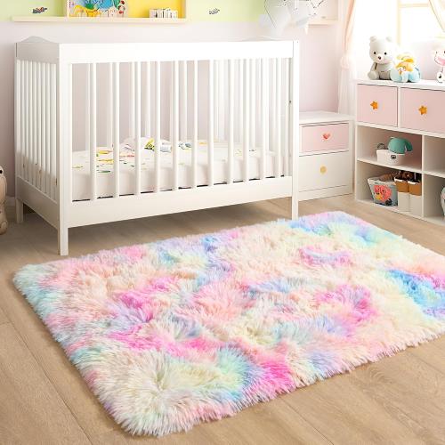 junovo Washable, Non-Slip Area Rug, Soft Rainbow Area Rug for Girl's Room, Children's Play mat, Baby Girl Bedroom Nursery Home Bedroom, 2ft x 3ft Tie-Dyed Rainbow