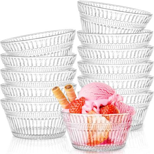 12 Pack Small Glass Bowls Set, 12 Oz Fluted Prep Dessert Bowls for Kitchen, Stackable Snack Serving Bowls Side Dishes for Ice Cream, Dipping, Yogurt, Cereal, Candy