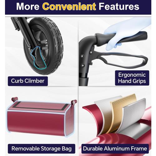 HOMLAND Foldable Rollator Walkers for Seniors with Seat, 10 All-Terrain Wheels & Curb Climber, 16.4 lb Lightweight Walker with Lockable Brakes, 300 lbs Capacity, Burgundy
