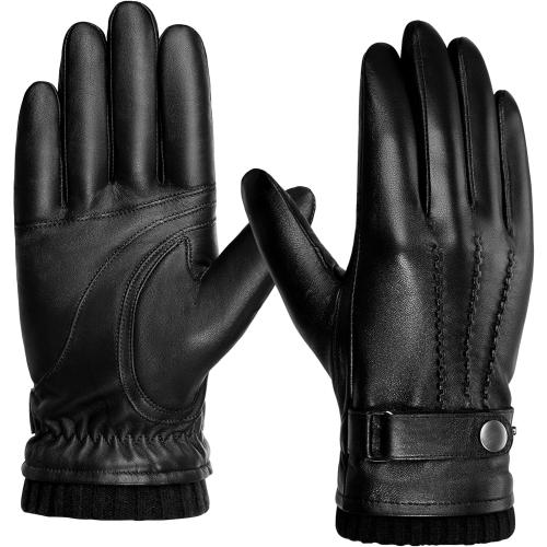 BISON DENIM Sheepskin Leather Gloves for Men, Winter Warm Touchscreen Gloves with Cashmere Lining, Driving Motorcycle Gloves (XXL)