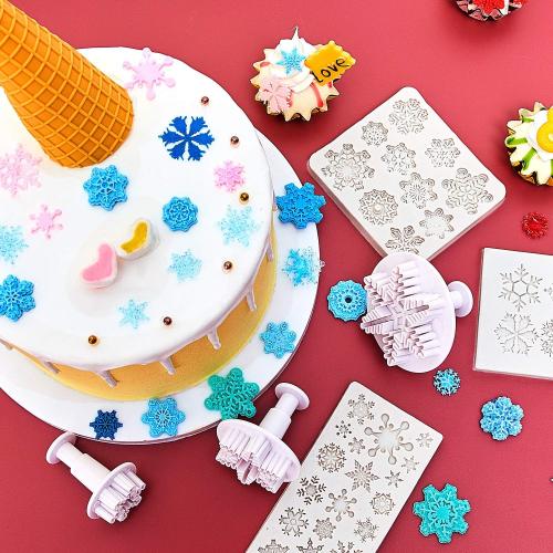 Patelai 6 Pcs 3D Snowflake Silicone Mold Christmas Snowflake Fondant Mold