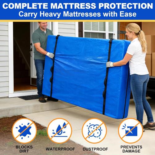 TICONN Mattress Bags for Moving, Heavy Duty King Mattress Cover Storage Bag with Full-Around Handle and Adjustable Buckles (Blue, King)