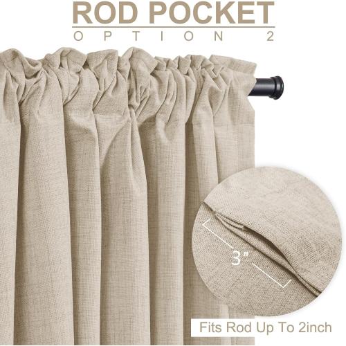 100% Blackout Shield Linen Blackout Curtains for Bedroom 84 Inches Long, Back Tab/Rod Pocket Living Room Drapes, Thermal Insulated Blackout Curtains 2 Panels Set, 50 W x 84 L, Oatmeal