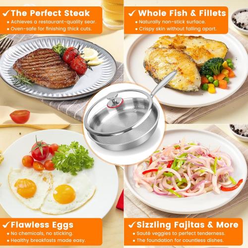 Titanium Hammered Pan Pro with Lid - 11.02 Inch Titanium Non Stick Frying Pan | Scratch-Resistant, Even Heating Cookware for All Stovetops (11in-With Lid)