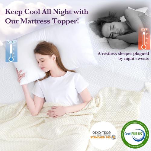 White SINWEEK 2 Inch Gel Memory Foam Mattress Topper with Cooling Cover Ventilated Soft Mattress Pad, Bed Topper, CertiPUR-US Certified