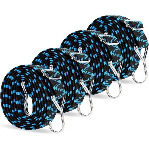 Adjustable Flat Bungee Cords with Hooks Heavy Duty Outdoor 80 Inch Long