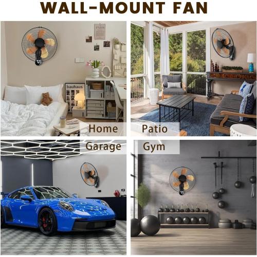 18 Inch Wall Mount Fan with Remote, 3-speed Wall Oscillating Quiet Fan with 5 Blades, Adjustable Tilt and Timing, High Velocity Wall-Mounted Fans for Bedroom, Gym, Office, Warehouse, Garage, Gold