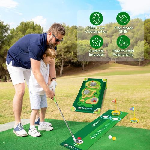 Toddler Golf Set for Boys Girls 3-6, Retractable Kids Golf Clubs with Cornhole Board & Putting Mat, Outdoor Indoor Sports Training Toy for Birthday Gifts