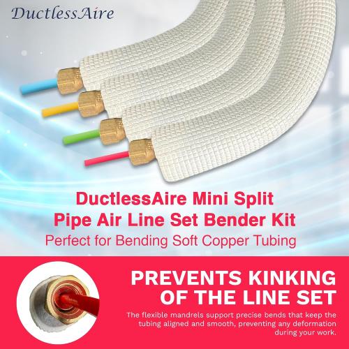 DuctlessAire 4 Piece Air Condition Line Set Bender Kit - Fits 1/4, 3/8, 1/2, 5/8 - Color Coded AC Pipe Protector - Mini Split Air Conditioner, HVAC Lineset Soft Copper Tubing Bending Kit (13 ft)
