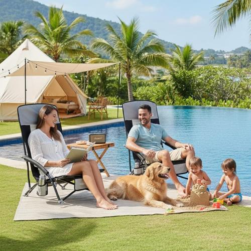 ‼️could have mild stains ‼️SUNNYFEEL Folding Beach Chair, High Back Beach Chairs for Adults, Lightweight Portable Camp Chair 300lbs Heavy Duty with Carry Bag, Cup Holder for Outdoor Travel Picnic Concert, 2 Pack, Black