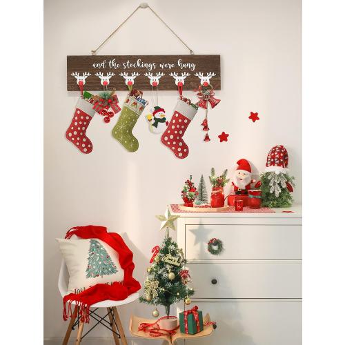 Christmas Stocking Wall Hanger The Stocking were Hung with 6 Red Nose Hooks Wood Christmas Stocking Rack Wall Mount Sign for Mantle Fireplace (Reindeer)