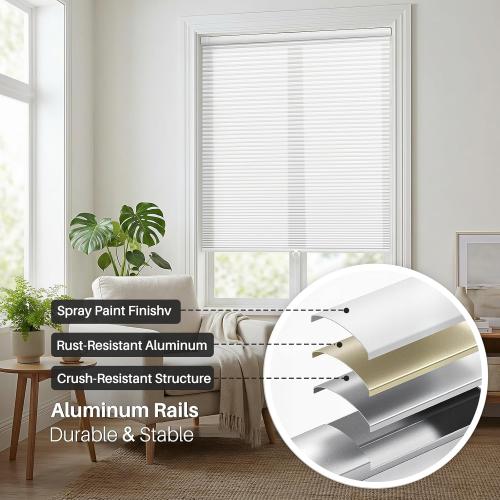 No Drill Cordless Cellular Shades, 30s Easy Install Honeycomb Window Shades, Light Filtering Thermal Insulated Blinds for Bedroom Kitchen Bathroom (White, 35 W x 48 H)