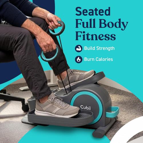 Cubii Total Body Under Desk Elliptical Bike with Built-in Upper Body Resistance Bands | Seated Exercise Machine - Arms   Legs Workout for Seniors & All Ages, 12 Resistance Levels, LCD Display