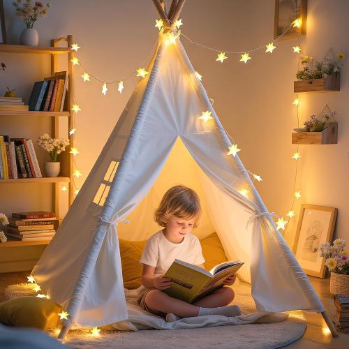 Lakumu Rechargeable Star Fairy Twinkle Lights Battery Operated with 8 Modes, 17FT 50LED String Lights Indoor with Timer, for Bedroom Dorm Tent Wedding Party Christmas Decorations, Warm White