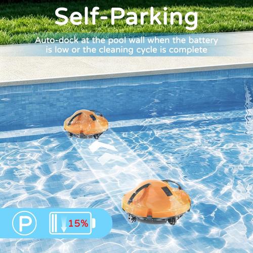 2026 New Cordless Robot Pool Vacuum, Automatic Pool Cleaner Robot with Dual-Motor, 130mins Runtime & Auto Parking Robotic Pool Vacuum for Above Ground Pool Up to 1100 Sq.Ft,JQR-V201,Orange ‼️comes with stains ‼️