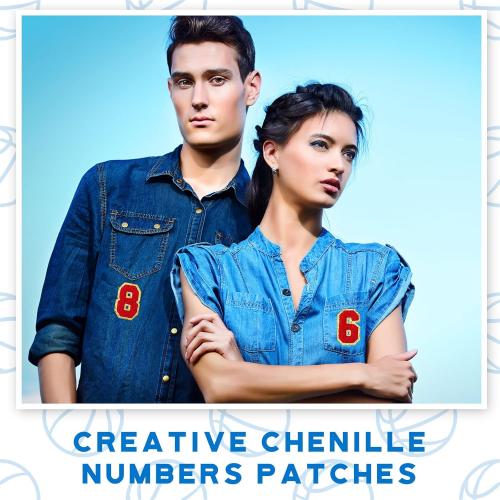 20 Pcs 3.15 in Chenille Iron on Numbers Embroidery Patches with Glitter Sequins Sew 0-9 Applique for Team Uniform Sports T-Shirt Football Jeans Bags Decors(Red)