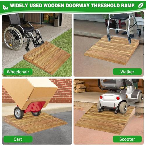 Wooden Threshold Ramp for Home Steps, 7 Rise Doorway Ramp with Non-Slip Grooves, Door Ramp for Wheelchair/Walker/Cart/Scooter, (31.4 W*7.0 H, Solid Pine Wood, 600LBS Capacity)