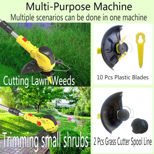 Weed Wacker 21V Cordless Lawn Mower, Electric Weed Wacker with 1 Charger, Weed Eater 2 Li-Ion Batteries with Auto-Feed, Lawn Edger with 2 Mower Spools and 10 Sets of Cutting Blades