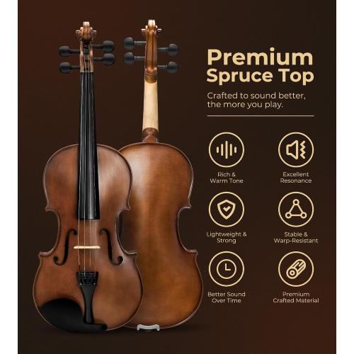 Vangoa 4/4 Solid Wood Acoustic Violin Full Size Fiddle Set for Beginner Adult Student Teen Kids with Violin Case, Bow, Rosin, Shoulder Rest, Tuner, Strings, Natural