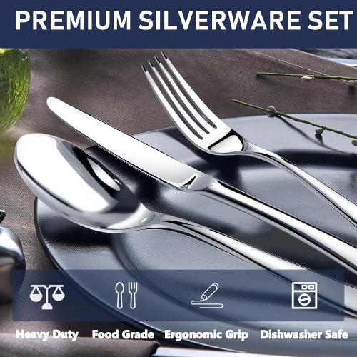 Heavy Duty Silverware Stainless Steel Flatware Cutlery Set | Heavy Duty Steak Knife Fork and Spoon, Dishwasher Safe, Gift Package for Wedding Housewarming