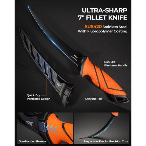 KastKing SteelStream Fishing Tool Set, Fishing Gear - Corrosion Resistant Fishing Pliers, Fillet Knife, Fishing Scissors, Fish Lip Gripper, Multi-Functional Jaw, Fishing Gifts for Men