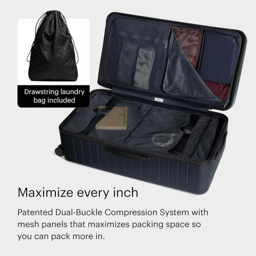 Away Trunk Checked Luggage - 31-Inch Lightweight Hardside Suitcase with 360° WhisperGlide Spinner Wheels, Interior Compression System, TSA-Accepted Lock - Navy Blue