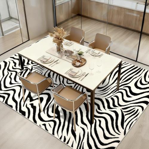 YIHOUSE 8x10Ft Area Rugs for Living Room: Modern Washable Rug - Abstract Black and Cream White Rug for Bedroom Dining Room Office Playroom Nursery Home Decor - Nonslip Non-Shedding Striped Rugs