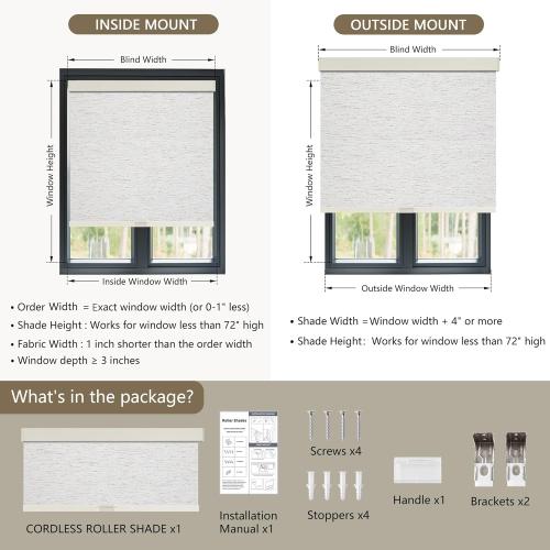Cordless Blackout Roller Shades Blinds for Windows Free-Stop,Pull Down Room Darkening with Valance,Thermal Insulated Woven Fabric Window Door Blinds for Home,Office,Linen 34 W x 72 H