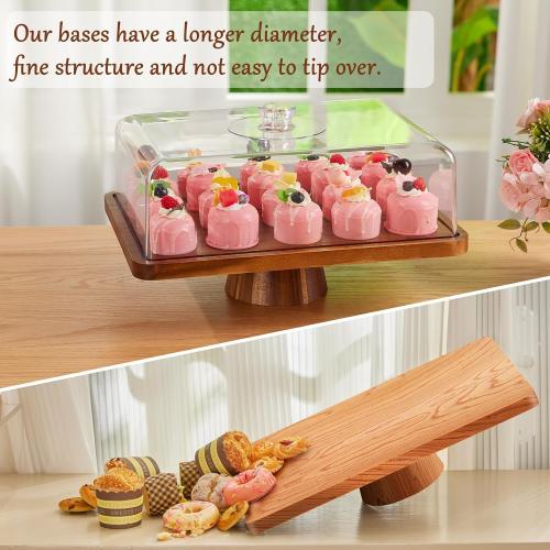 HouseJoy Acacia Wood Cake Stand with Lid-Extra Large 17 Rectangular Cake Holder,2-in-1 Dessert Table Display Set & Charcuterie Board,Acrylic Cake Dome Cover for Cheese/Veggie/Desert /Chips & Dip