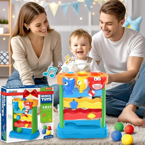 Toys for 1 2 3 Years Old Boys & Girls, Toddler Musical Toy for 6-12-18-24 Months, Interactive Montessori Toys with Light & Sound,Christmas Birthday Gifts for Baby Age 1-2 Years Old