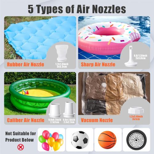 Black Portable Air Pump for Inflatables - 4.5Kpa Mini Powerful Air Mattress Pumps with Camping Light & Nozzles, Rechargeable Inflator Deflator Machine for Pool Float Sleeping Pad Vacuum Storage Bags