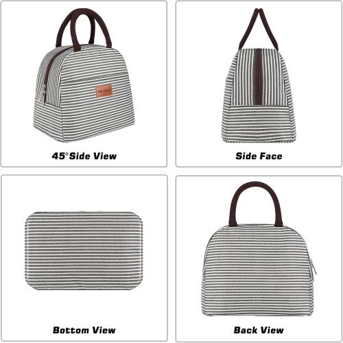 BALORAY Lunch Bag for Women Men Insulated Lunch Box for Adult Reusable Lunch Tote Bag for Work, Picnic or Travel(Black White Stripes)