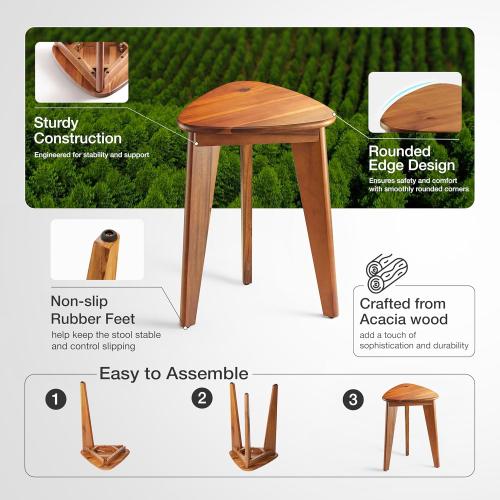 HOLANA 18 Corner Shower Foot Rest - Wooden Showers Stool Seat for Shaving Legs - Small Shower Benches for Inside Shower - Waterproof Bath Step Stools Bench for Bathroom (Height - 18in, Acacia)