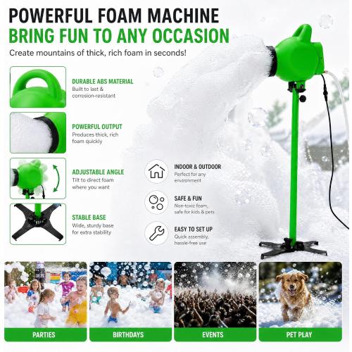 PILIN 800W Bubble Machine for Party Pool Foam Cannon Outdoor Heavy Foam Machine with Water Tank,2 Foam Powder for Gatherings, Holiday Celebrations, Party